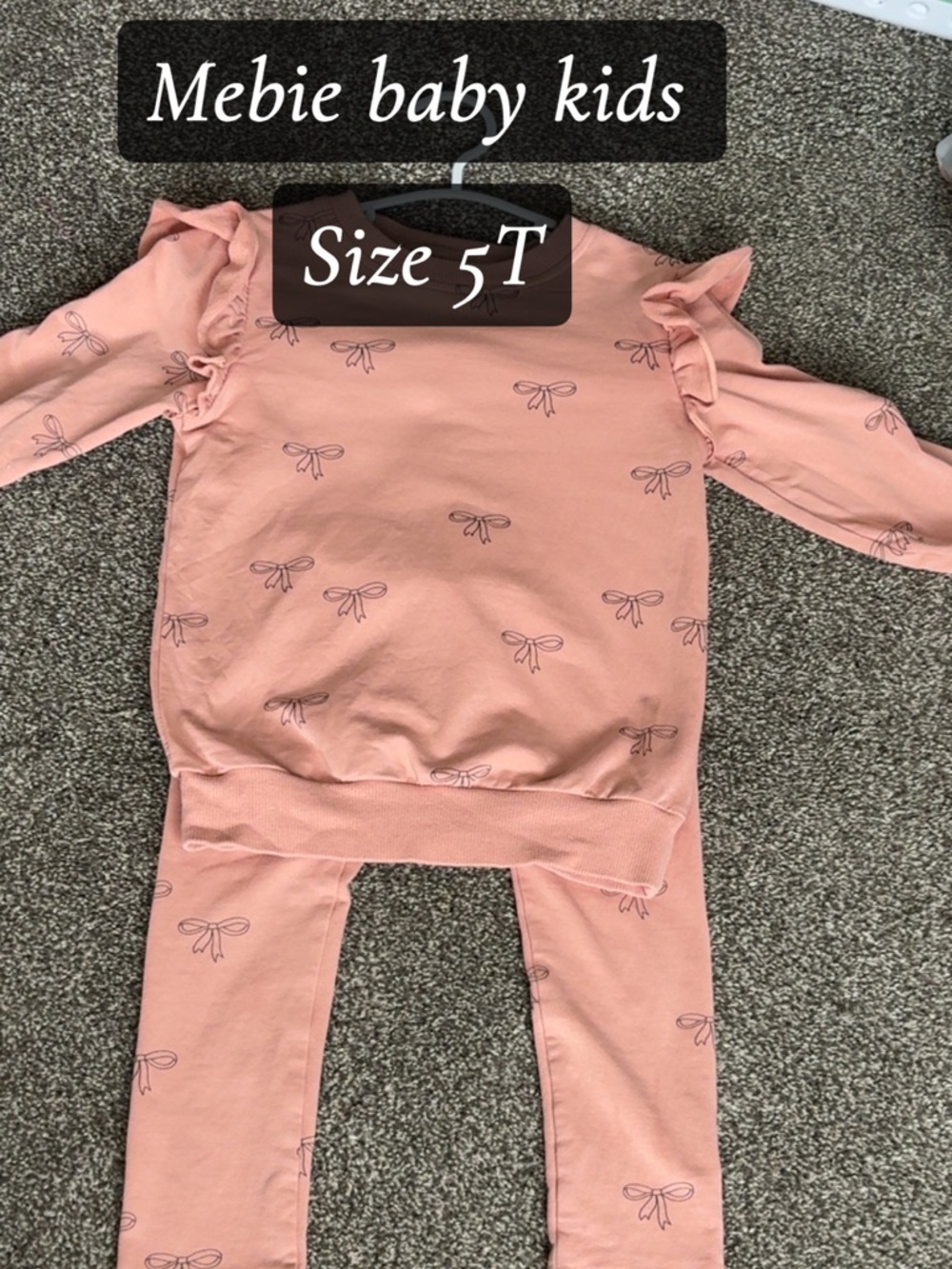 Mebie Baby Kids Pink Bow Matching Set - Size 5T